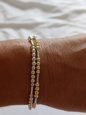 Two-Tone Gold and Silver Beaded Women's Bracelet Set Of 2